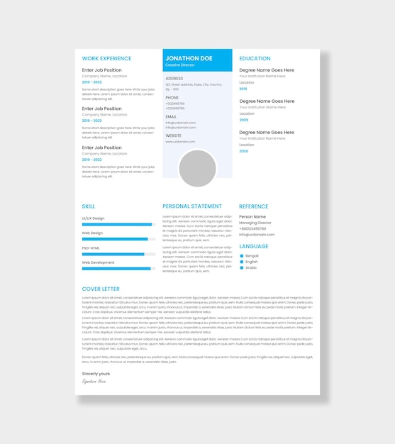 Cv cv-ontwerp met sollicitatiebrief