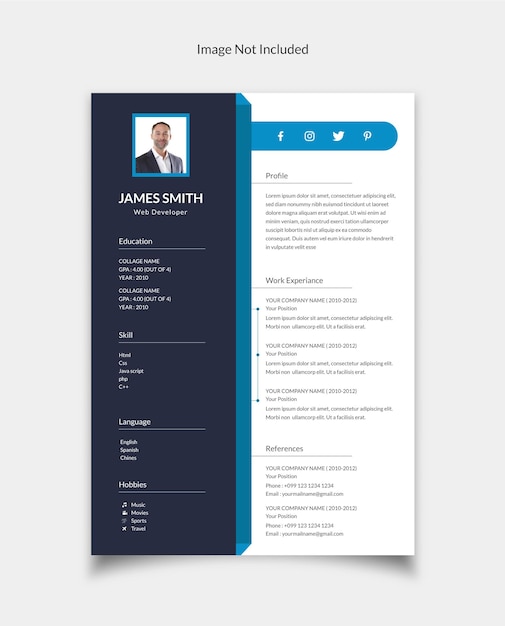 Cv curriculum modello di curriculum vitae design per sviluppatore web