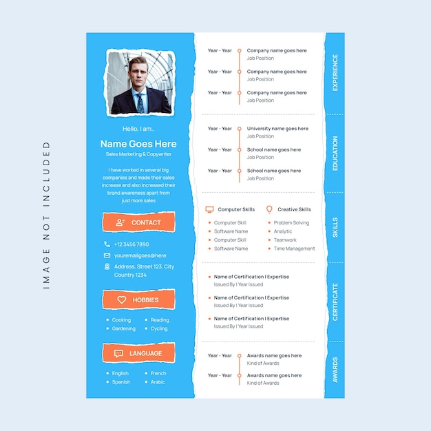 Vettore cv curriculum design template effetto carta strappata