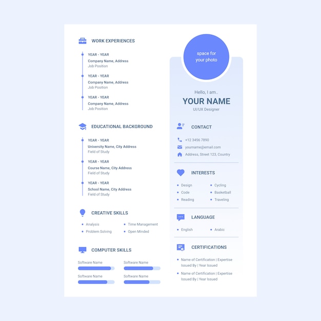 Vector cv resume design template with icon included