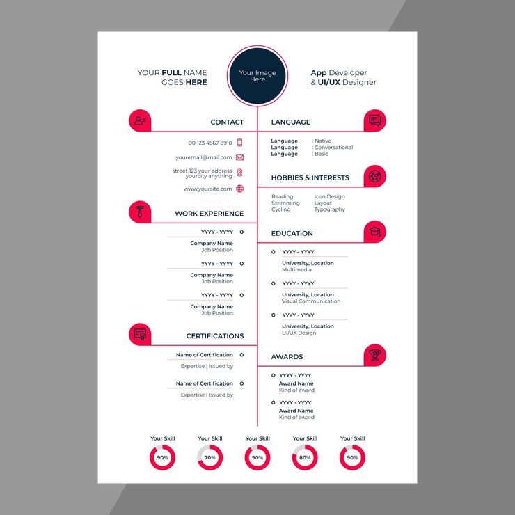 cv / resume design with line icons