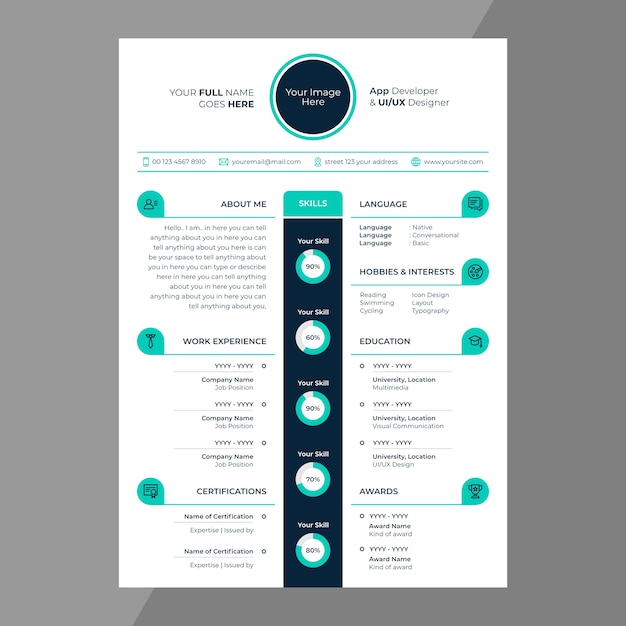 cv / resume design with line icons