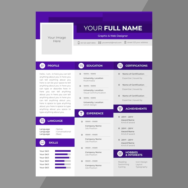 Cv / resume design with line icons