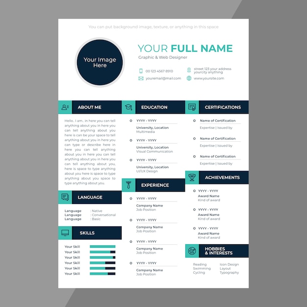 cv / resume design with line icons