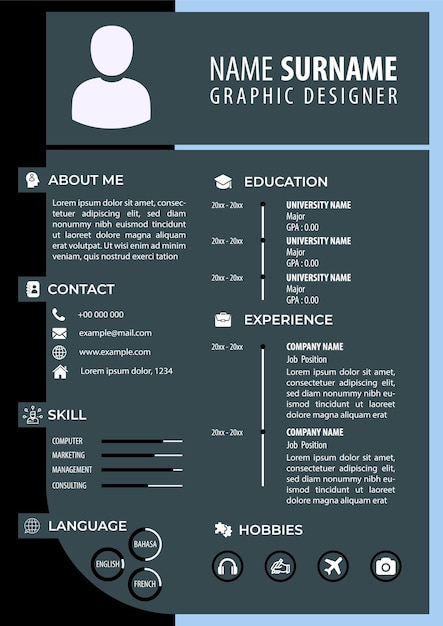 Vettore modello di curriculum cv design semplice moderno formato carta a4 vettoriale modificabile