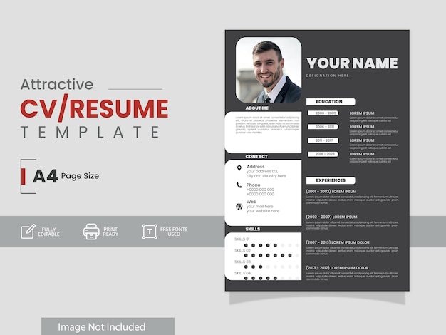 Vector cv or resume template with print ready
