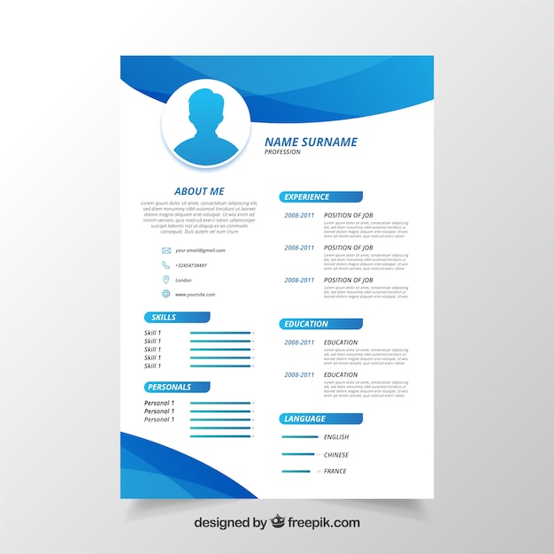 Cv template in blue