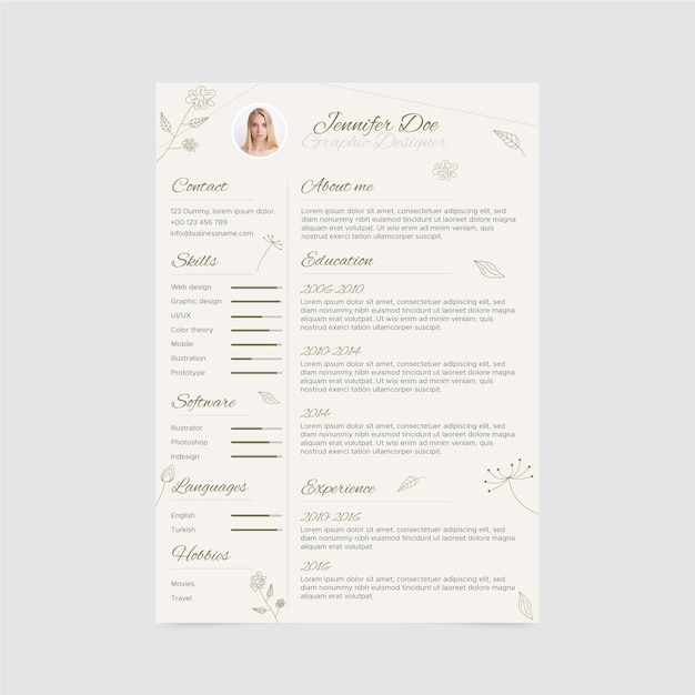 Vector cv template with different elegant ornaments