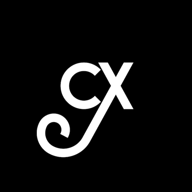 ベクトル cx 黒い背景の文字ロゴデザイン cx クリエイティブ・イニシャル 文字ロゴコンセプト cx 文字デザイン cx 白い文字デザイン c x c x 黒いバックグラウンド