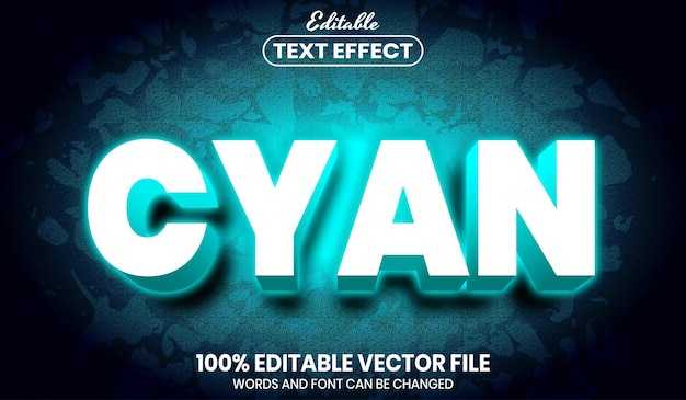 Cyan text, font style editable text effect