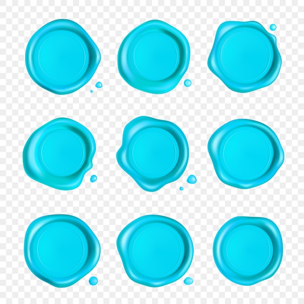 Vector cyan wax seal set.