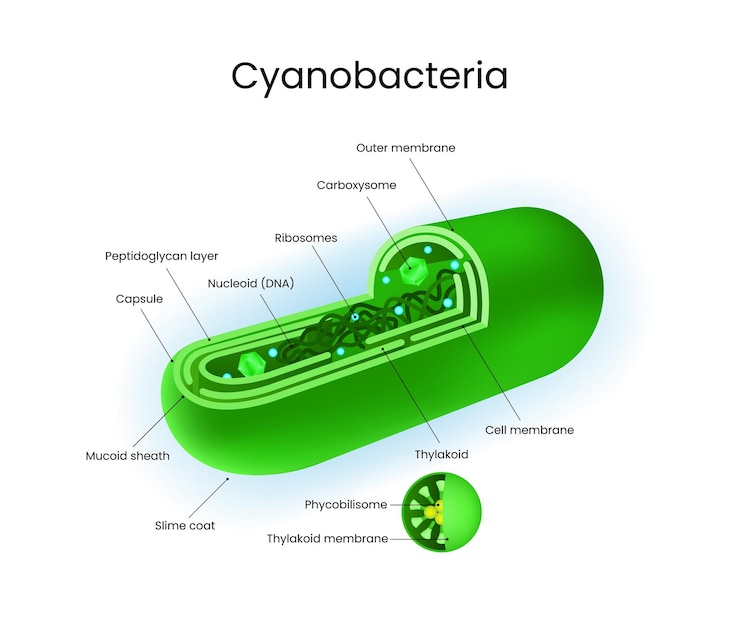 Vector cyanobacteria cell structure diagram