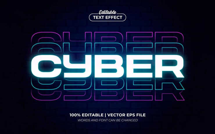 Vector cyber 3d neon urban streetwear editable text effect font style