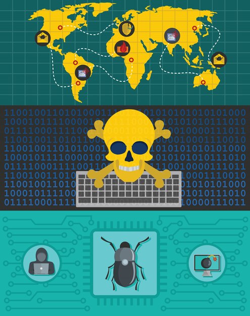 Vettore sfondo del mondo di attacco informatico