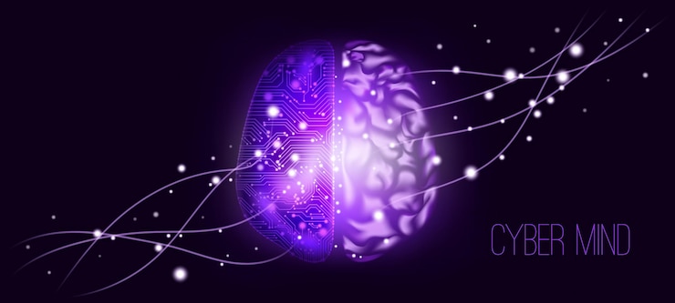 Vector cyber brain and artificial intelligence futuristic background