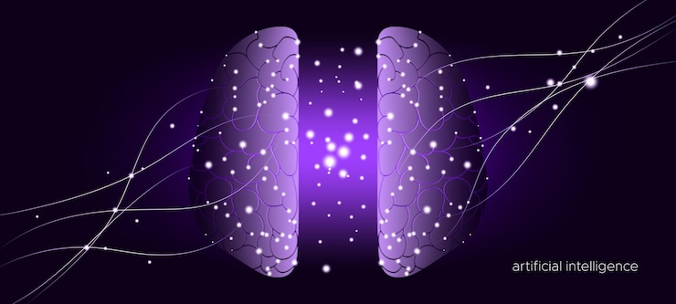 Vector cyber brain concept with information connection