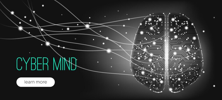 Vector cyber brain concept with information connection
