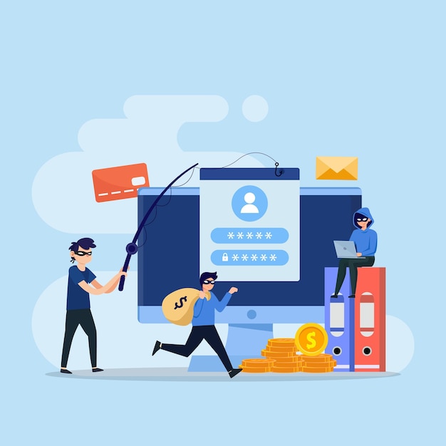 Cyber Crime Vector concept of phishing scam hacker attack and web security