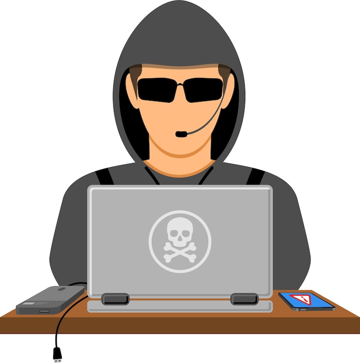 Vector cyber crime with hacker avatar