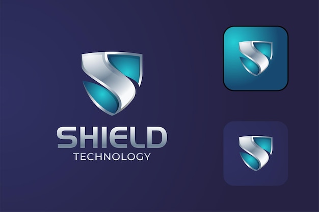 Cyber defense shield gradient logo for internet data security system design