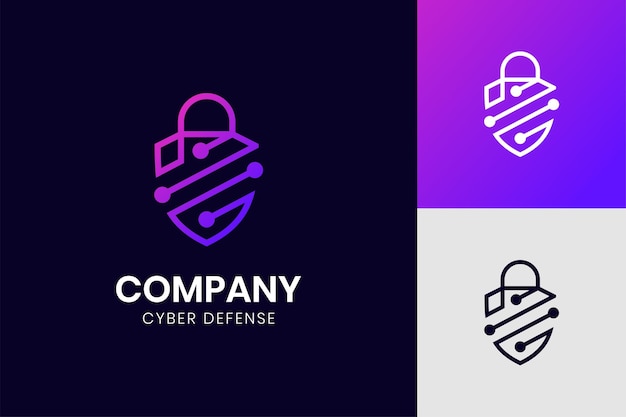 Logo dello scudo di difesa informatica per il concetto di design della sicurezza dei dati internet design del logo della sicurezza online di internet informatica