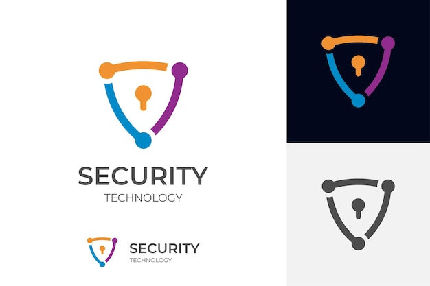 Cyber defense shield logo for internet data security lock logo icon design