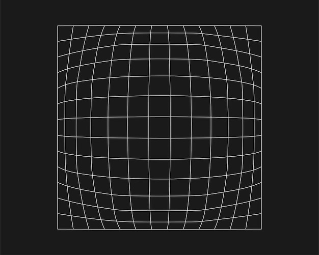 Cyber distorted grid retro punk design element Wireframe wave geometry grid on black background Vector illustration