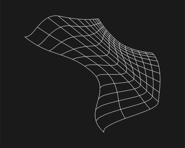 Кибер искаженная сетка ретро-панк элемент дизайна wireframe волна геометрическая сетка на черном фоне векторная иллюстрация