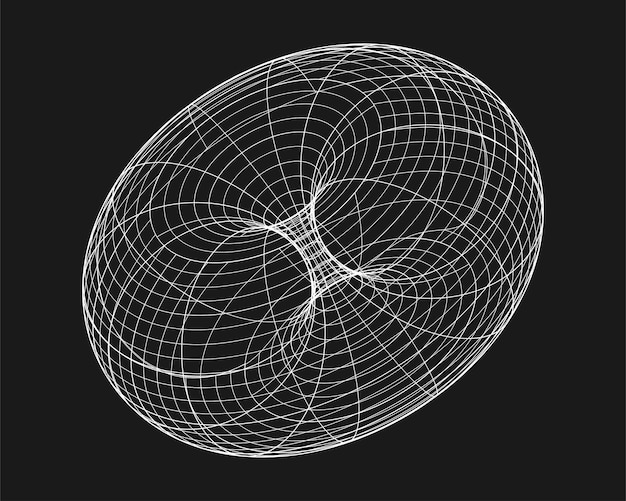 サイバー歪んだ形レトロパンクデザイン要素黒の背景にワイヤーフレーム波ジオメトリ形状ベクトル図