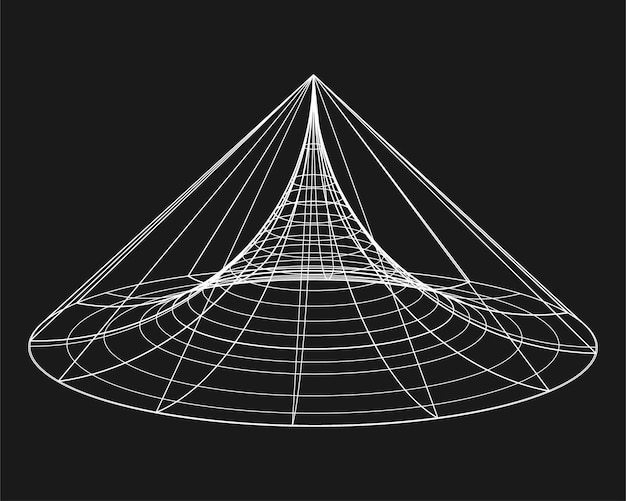 Кибер искаженная форма элемент ретро-панк-дизайна Wireframe волна геометрическая форма на черном фоне Векторная иллюстрация