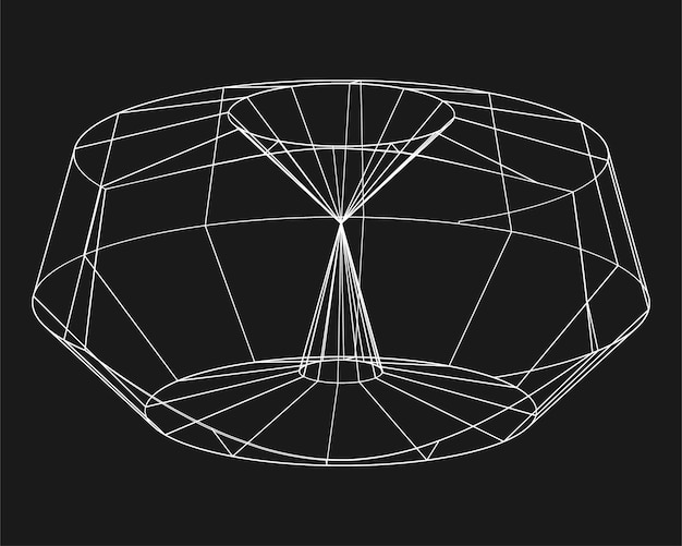 Cyber distorted shape retro punk design element Wireframe wave geometry shape on black background Vector illustration