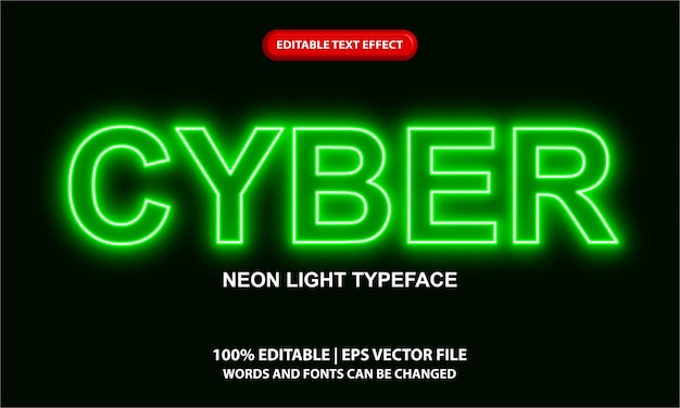 Кибер редактируемый шаблон текстового эффекта зеленый неоновый свет эффект стиля текста