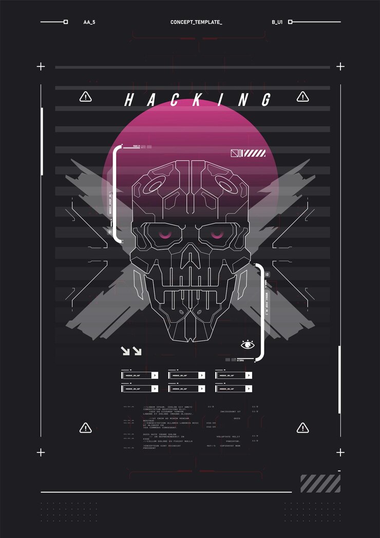 Vector cyber futuristic poster tech abstract poster template with hud elements