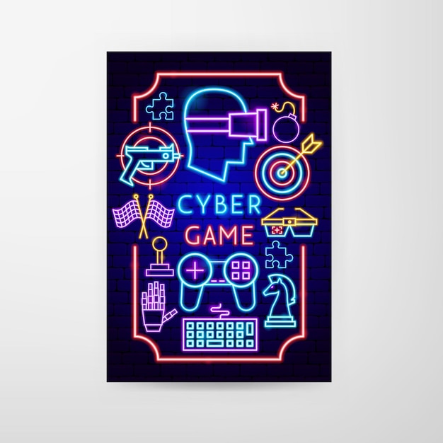 Vector cyber game neon flyer