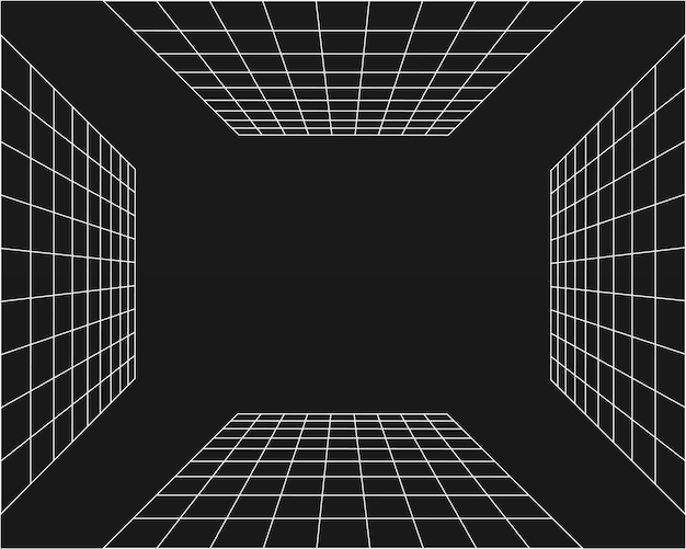 Vector cyber grid retro punk perspective rectangular tunnel grid tunnel geometry on black background vector illustration