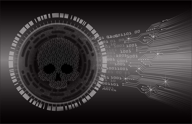 Cyber hacker aanval achtergrond schedel vector