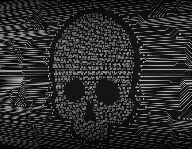 Vector cyber hacker aanval achtergrond, schedel
