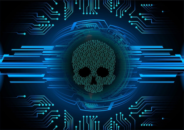 cyber hacker attack background skull vector