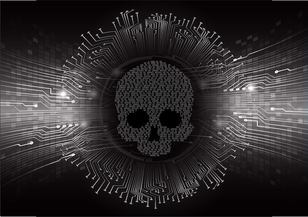 Cyber hacker attack background skull vector