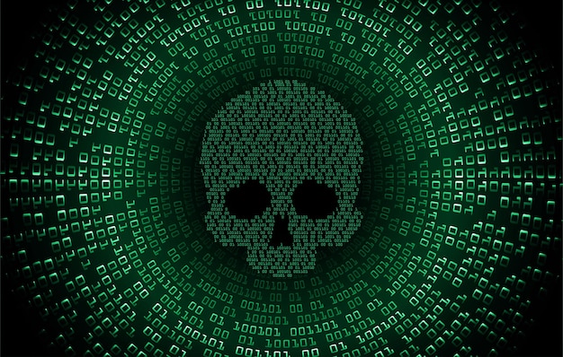 Vector cyber hacker attack background skull vector