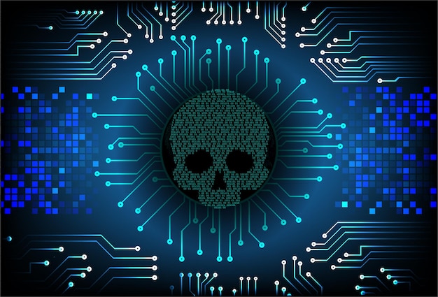 Cyber hacker attack background skull vector