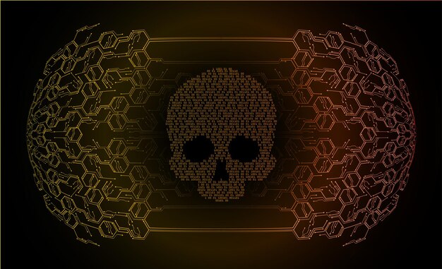 Cyber hacker attack background skull vector