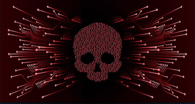 Cyber hacker attack background skull vector