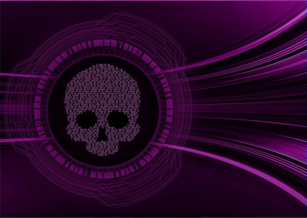 Cyber hacker attack background skull vector