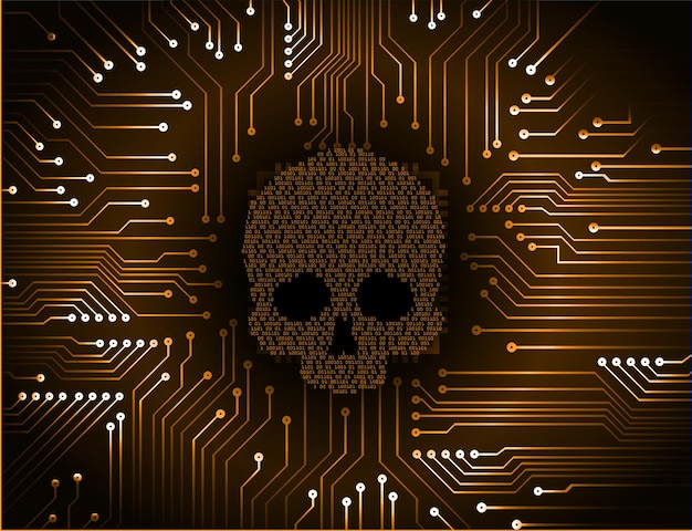 Cyber hacker attack background skull vector