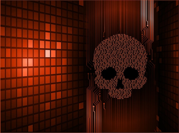 Cyber hacker attack background skull vector