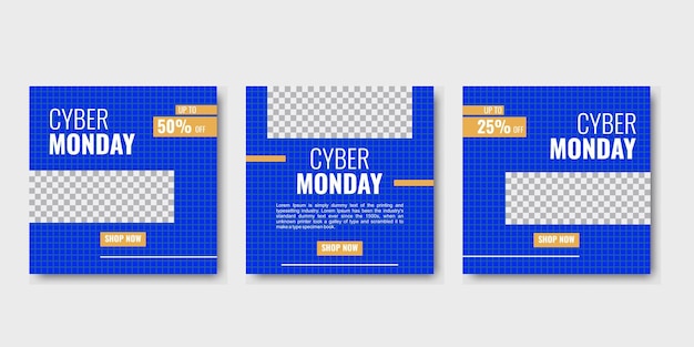 Cyber maandag social media postsjabloon Blauwe set bewerkbare vierkante banner Goed voor marketing en promotie met trendy kleuren