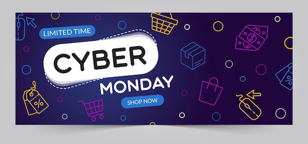 Cyber maandag verkoop banner promo reclame poster winkel korting flyer of korting voucher vector illustratie abstracte achtergrond