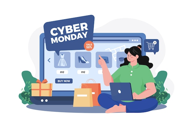 Cyber maandag winkelen illustratie concept