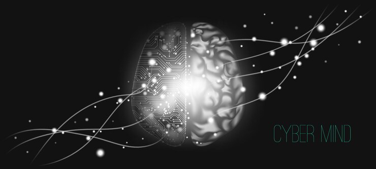 Vector cyber mind and machine learning concept